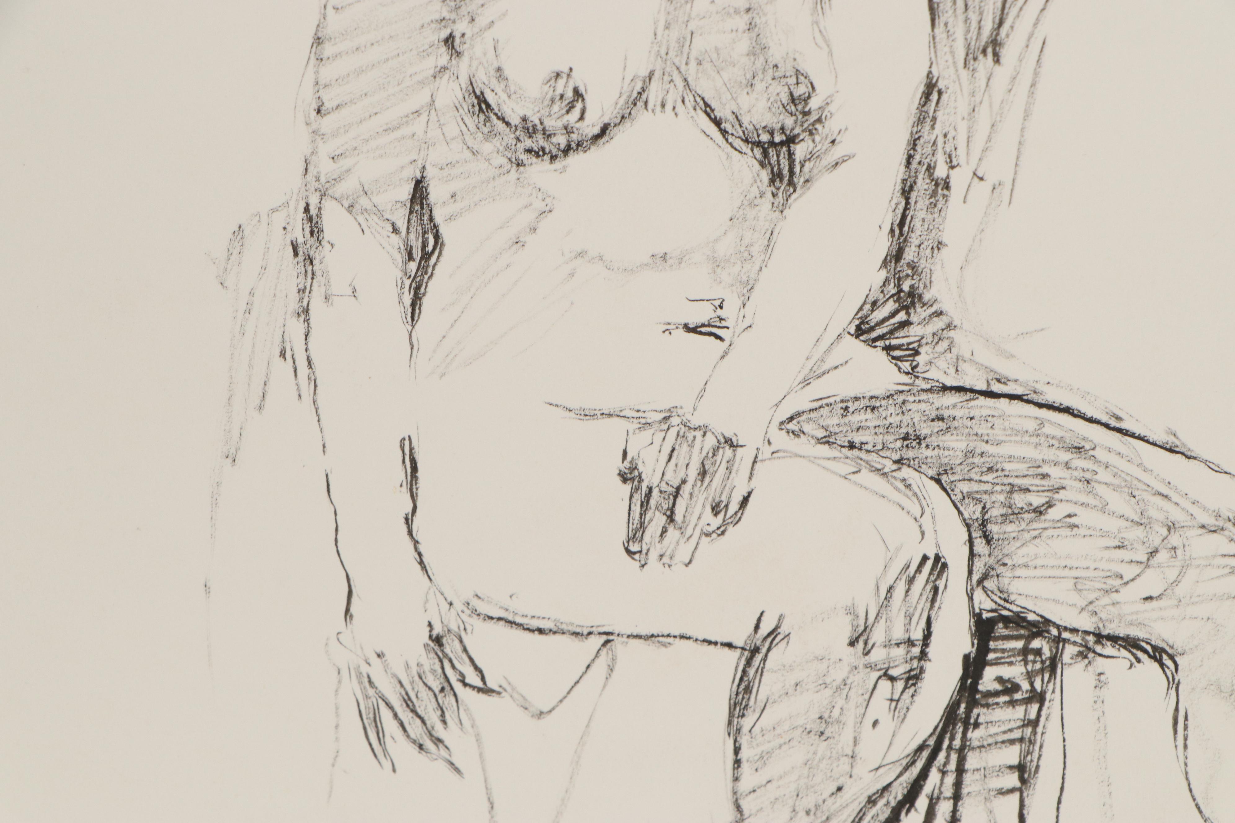 Lawrence Nelson Wilbur Ink Drawing "Seated Nude," 1964