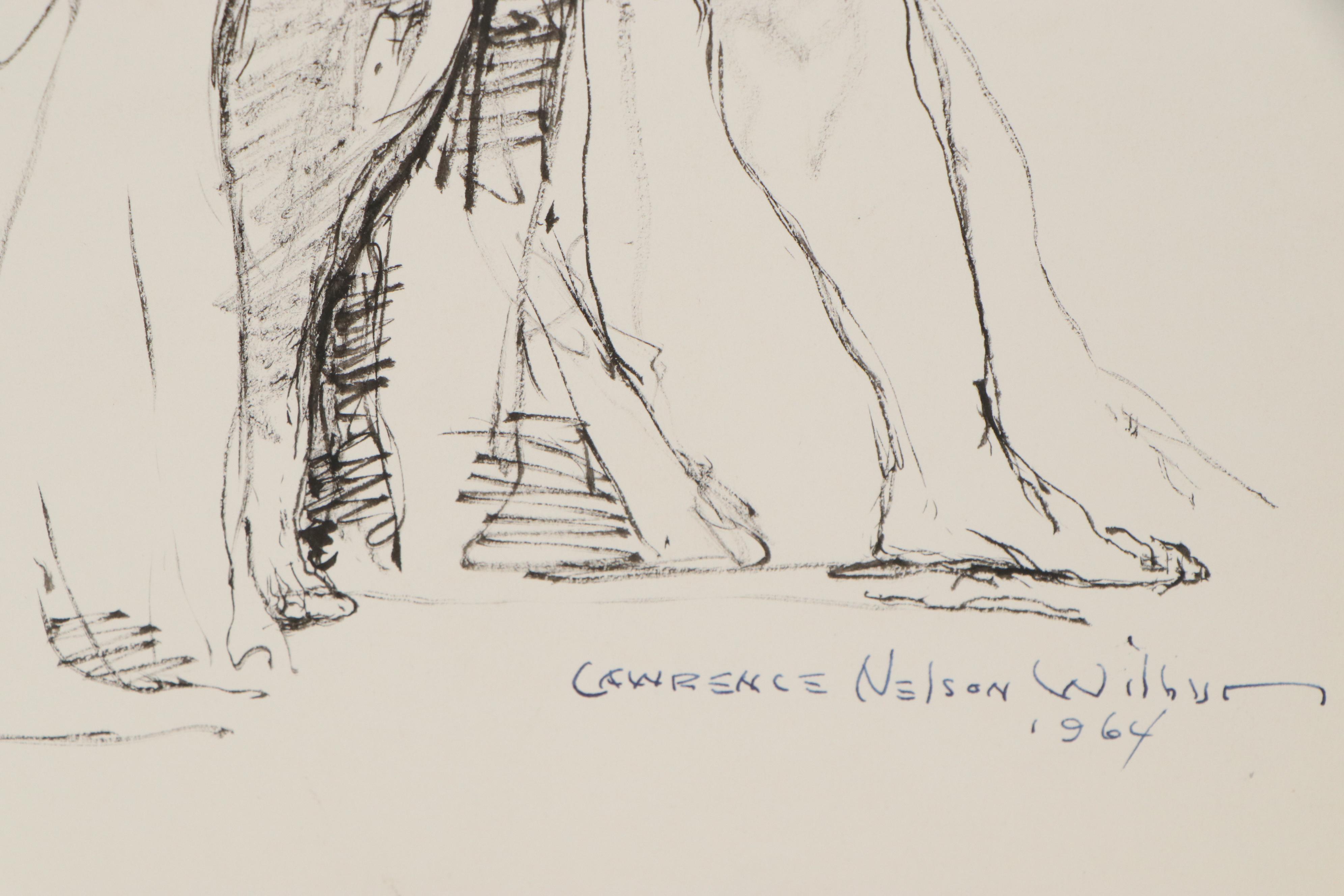 Lawrence Nelson Wilbur Ink Drawing "Seated Nude," 1964