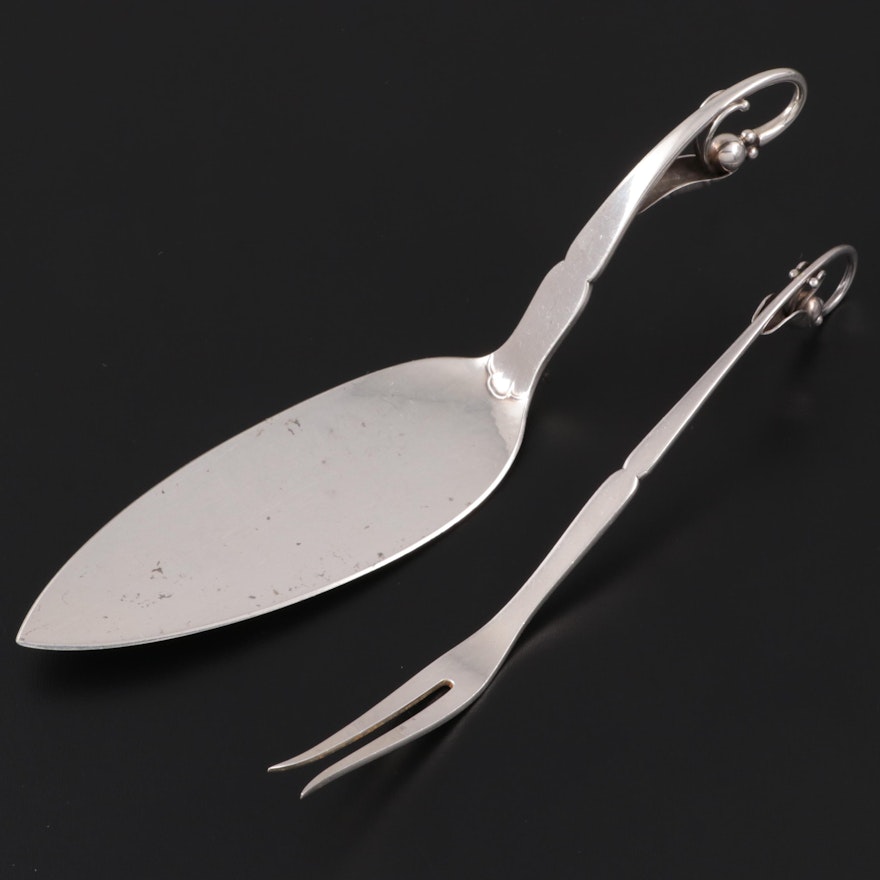 Georg Jensen "Ornamental" Sterling Silver Cake Server and Cold Cut Fork