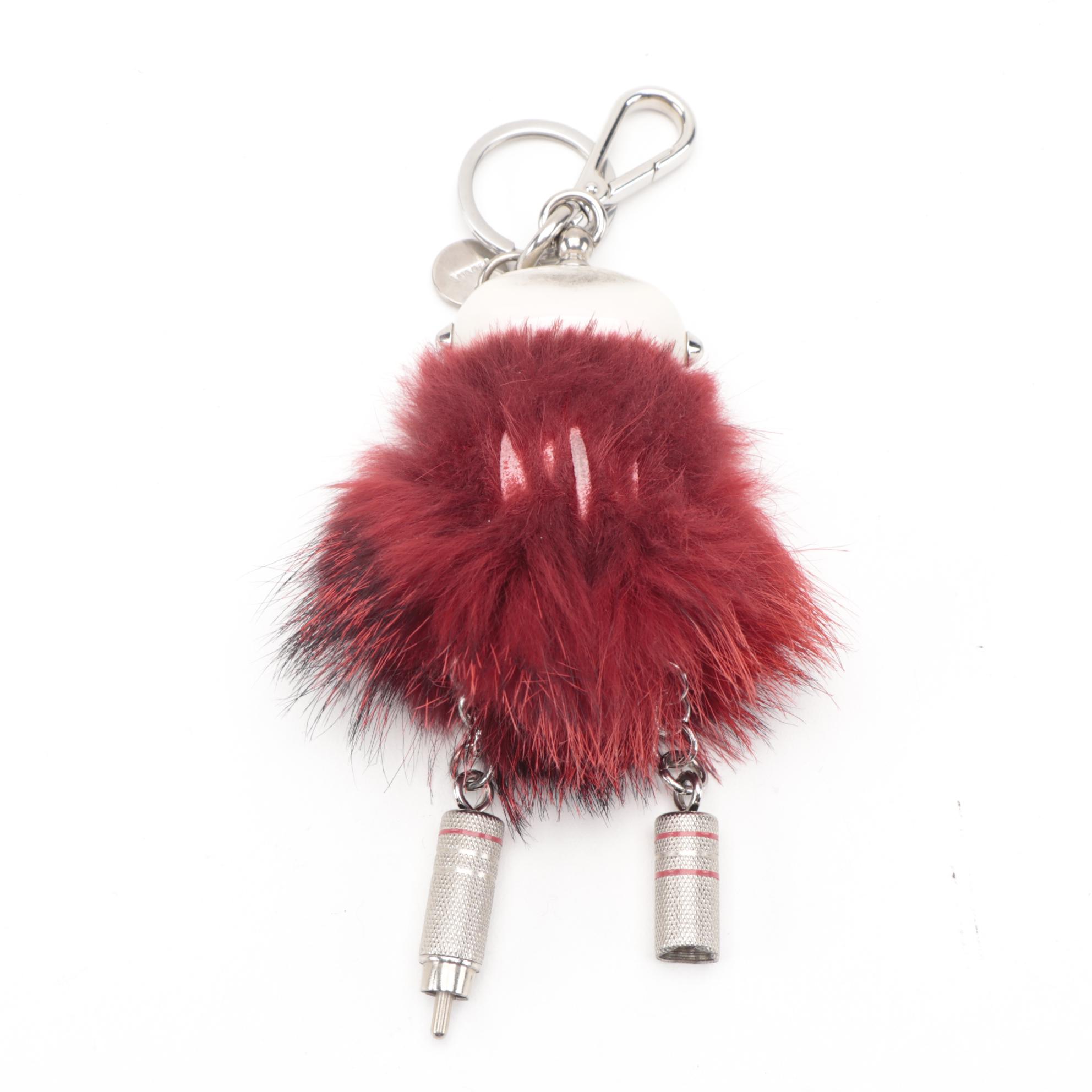 Prada Millie Trick Keychain in Red Dyed Fox Fur