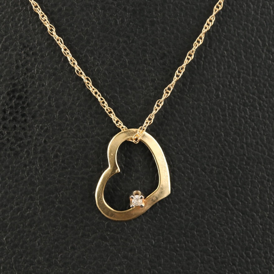 14K Diamond Heart Pendant on 10K Singapore Chain Necklace