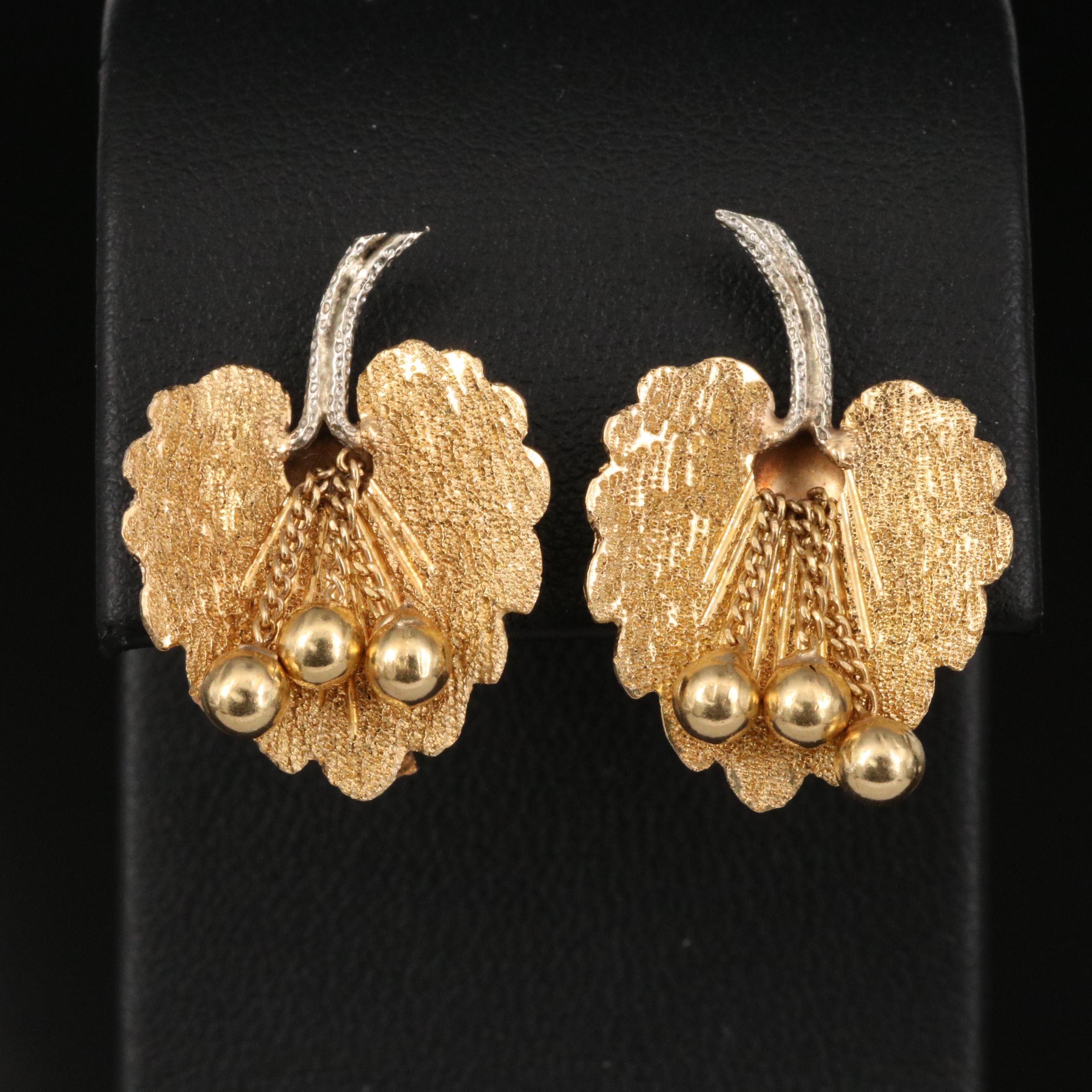 Vintage 18K Italian Two-Tone Gold Leaf Clip Earrings EBTH
