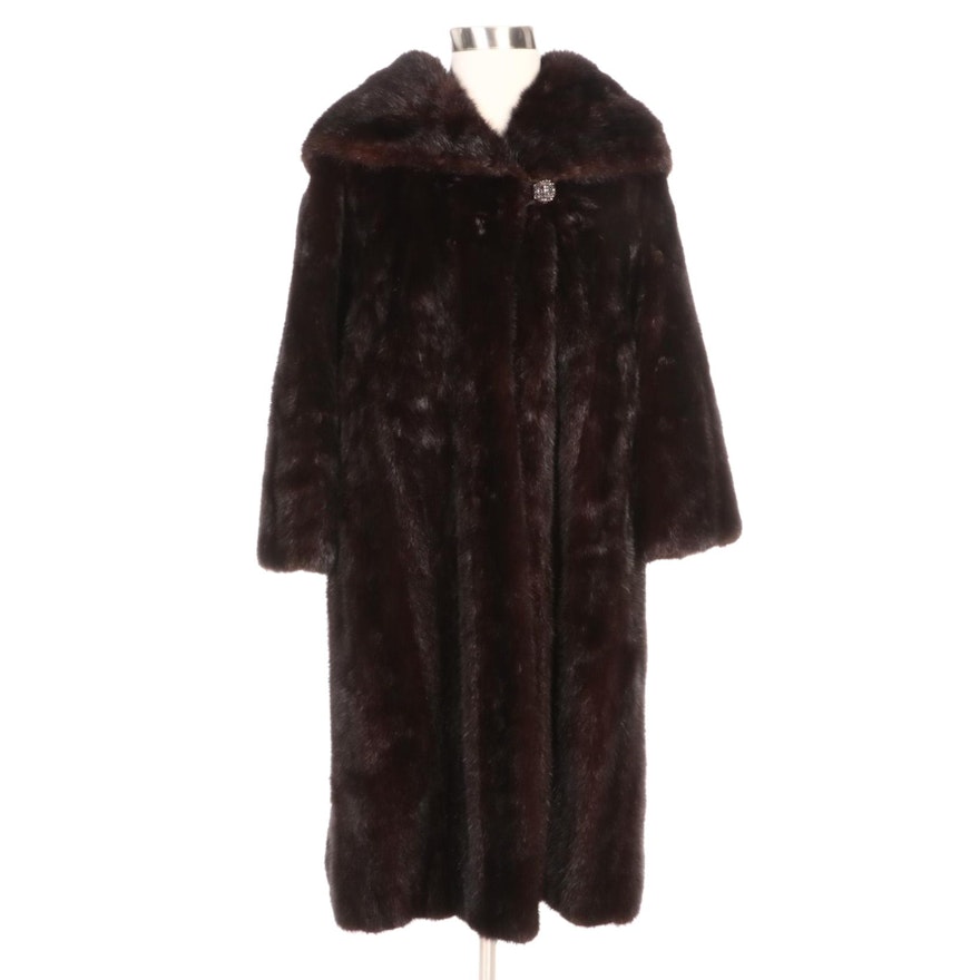 Mahogany Mink Fur Swing Coat with Shawl Collar by Hoffman-Morton