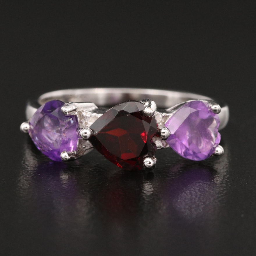 Sterling Amethyst and Garnet Heart Band