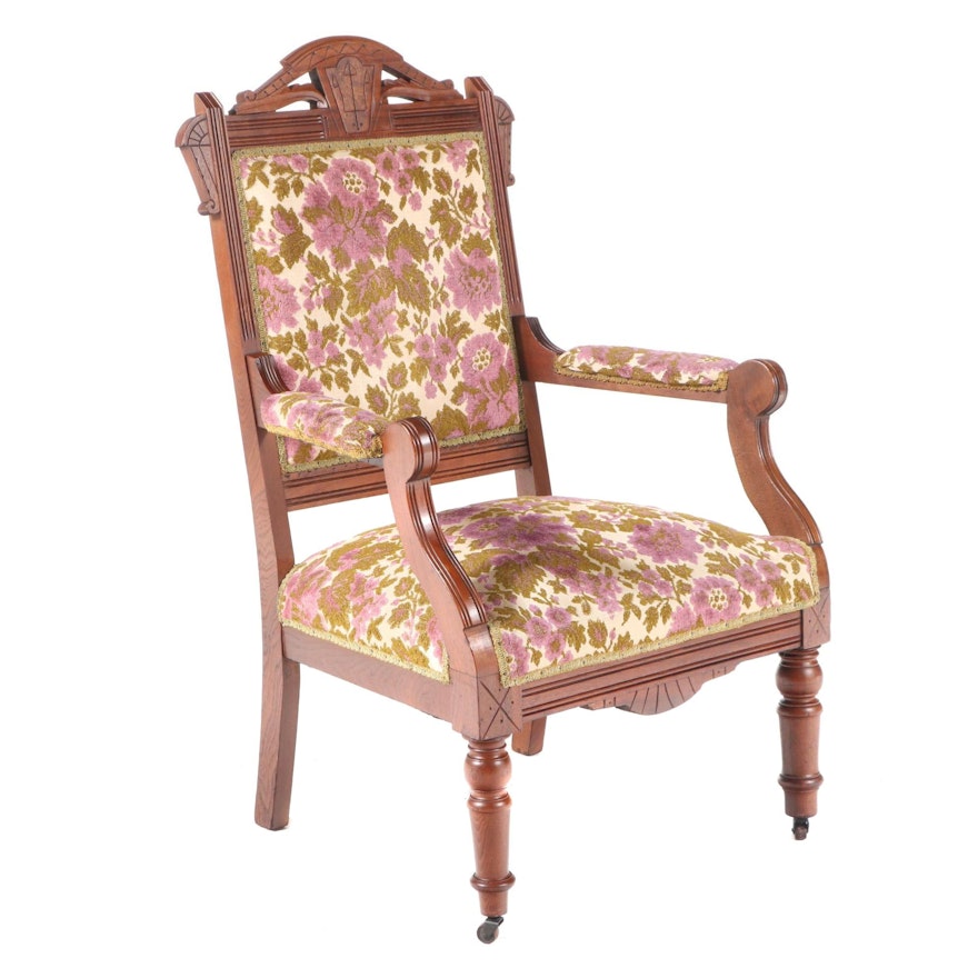 American Renaissance Revival Walnut and Burl Walnut Parlor Chair