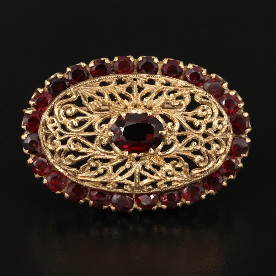 18K Garnet Openwork Brooch