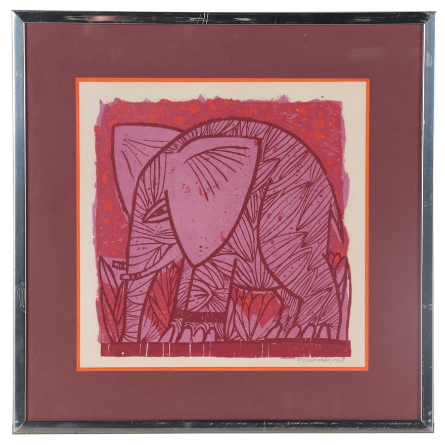 David Weidman Serigraph of Elephant, 1967