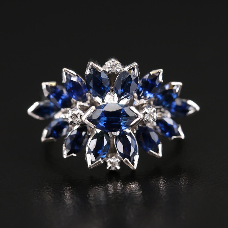 14K Sapphire and Diamond Cluster Ring