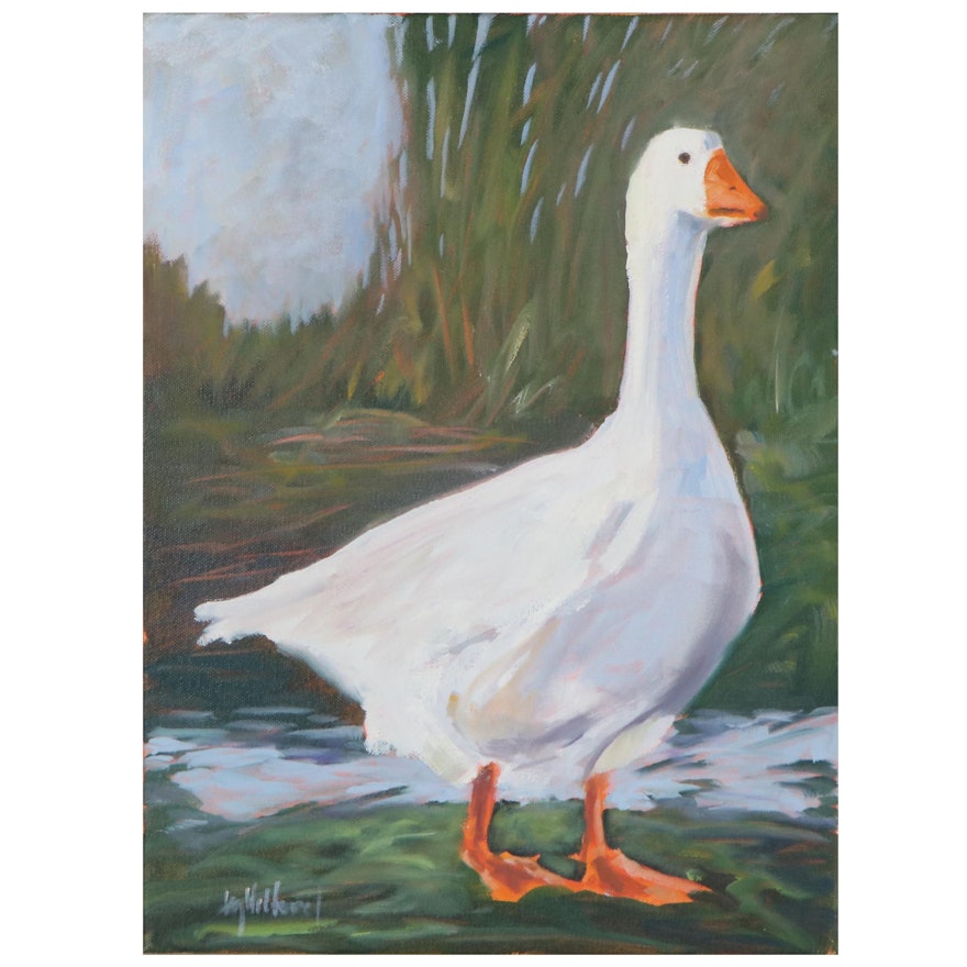 Jay Wilford Oil Painting "Farm Goose," 21st Century