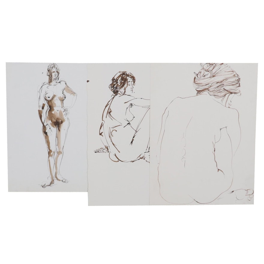 John Tuska Figural Ink Drawings, Late 20th Century