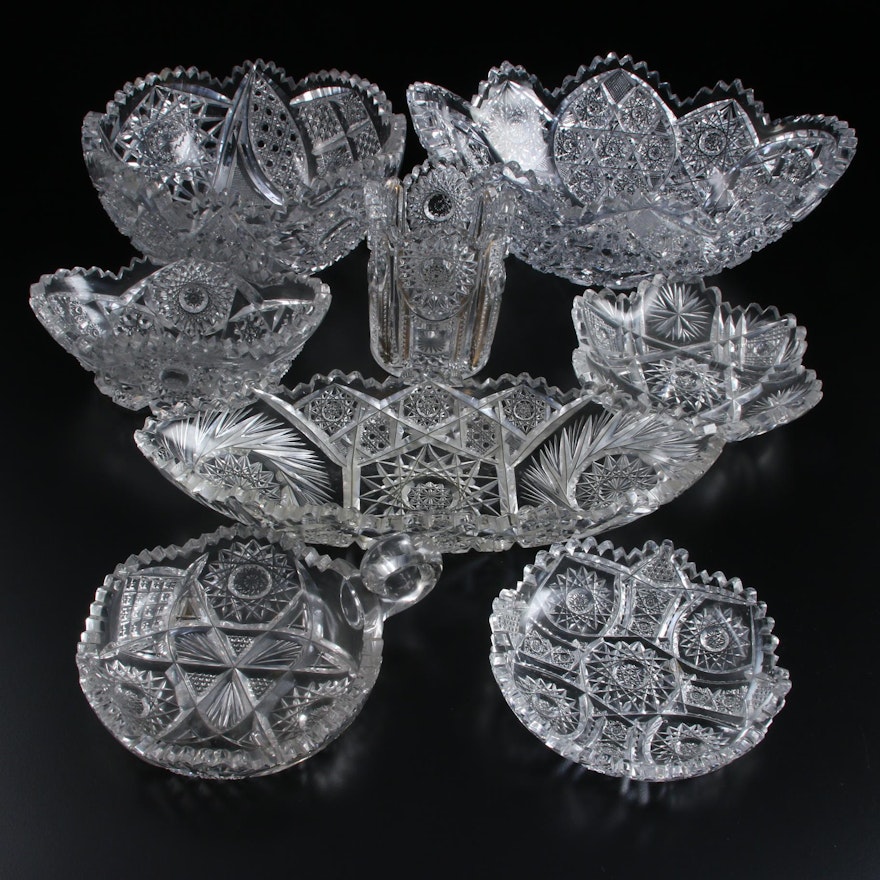 American Brilliant Cut and Pressed Glass Serveware, Late 19th/Early 20th C