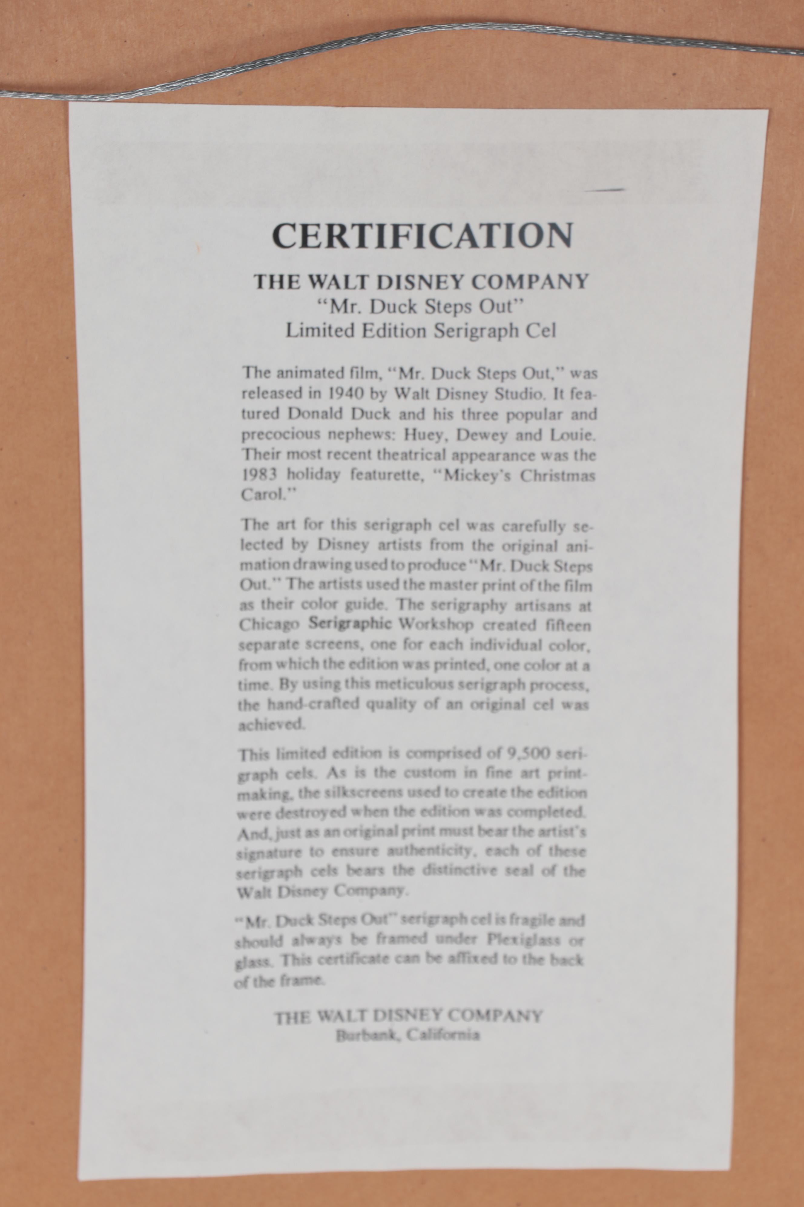 The Walt Disney Company Sericel "Mr. Duck Steps Out"