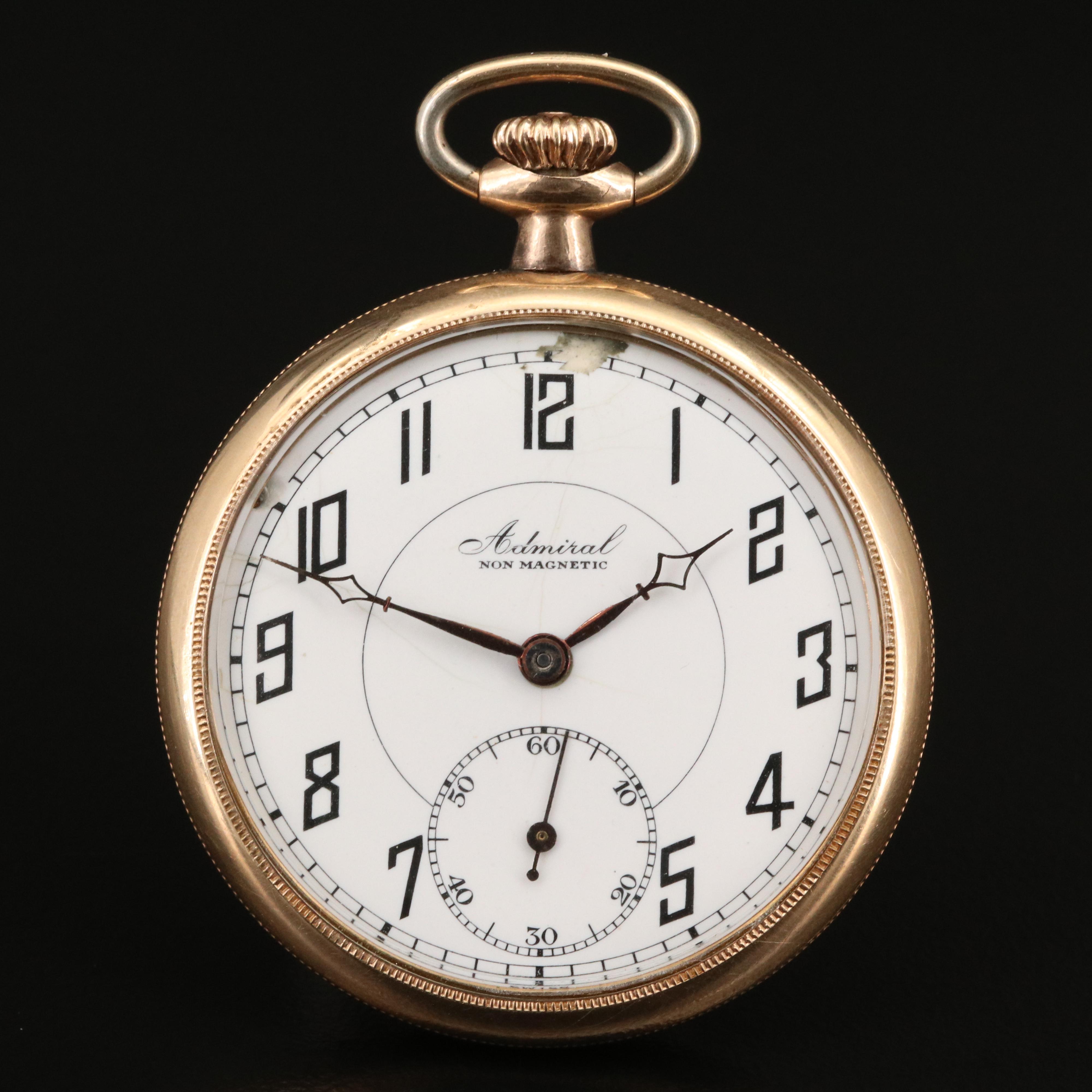 Vintage Admiral Gold Filled Open Face Pocket Watch
