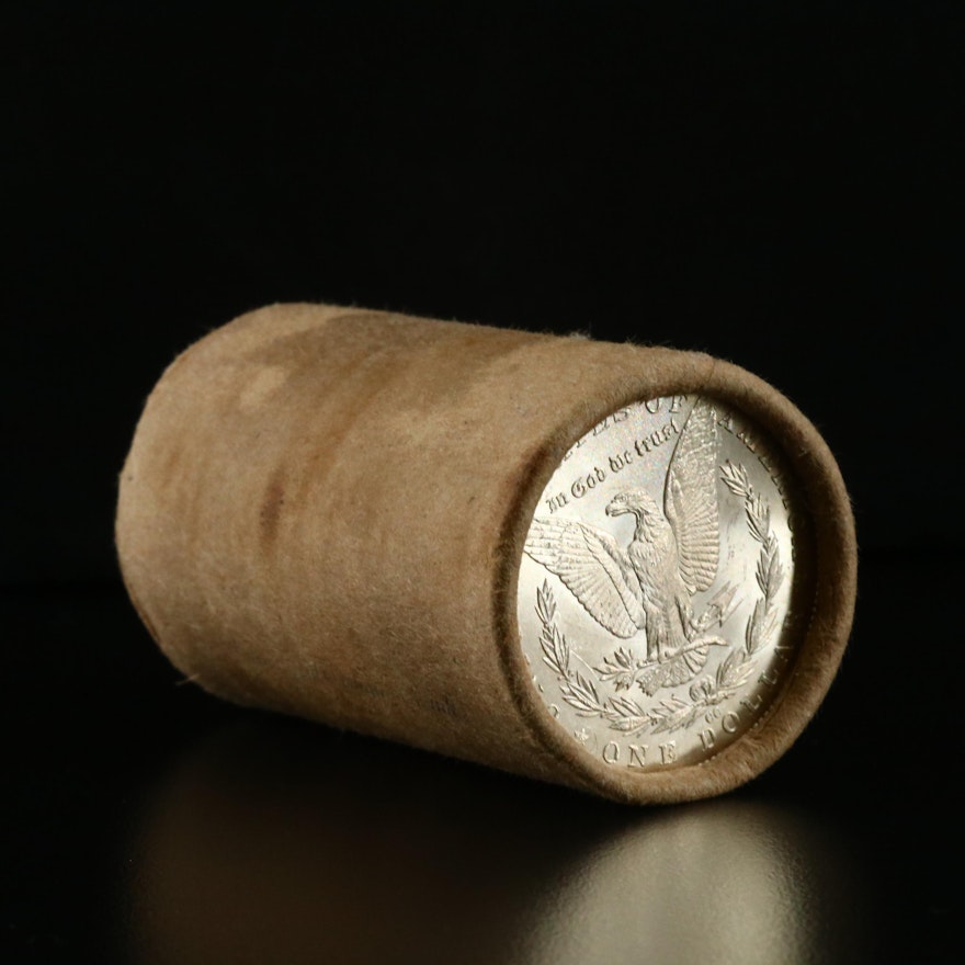 Roll of Twenty Morgan Silver Dollars, Including Carson City Dollars