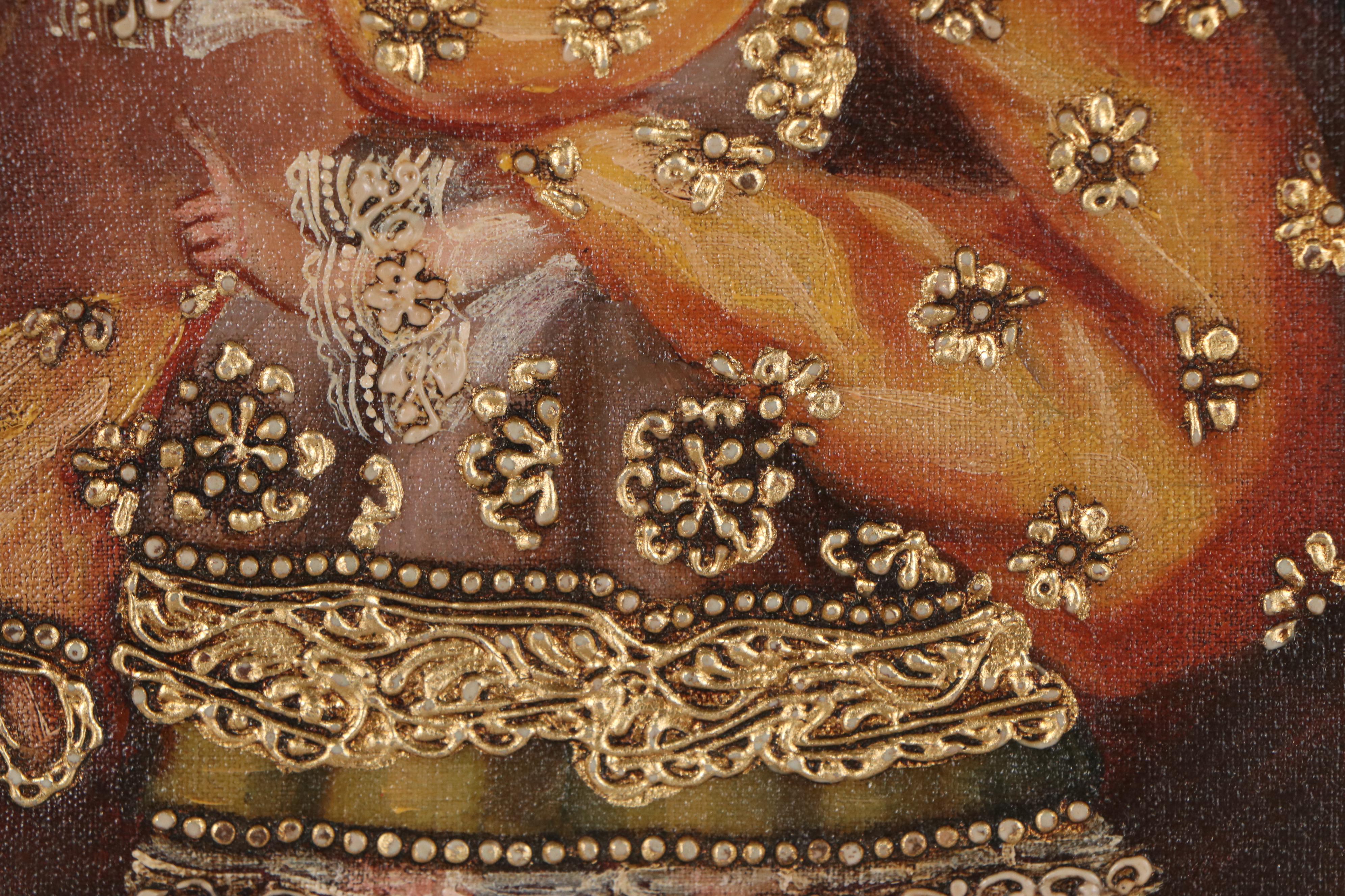 Cuzco School Style Oil Painting of Angel Carrying Wheat