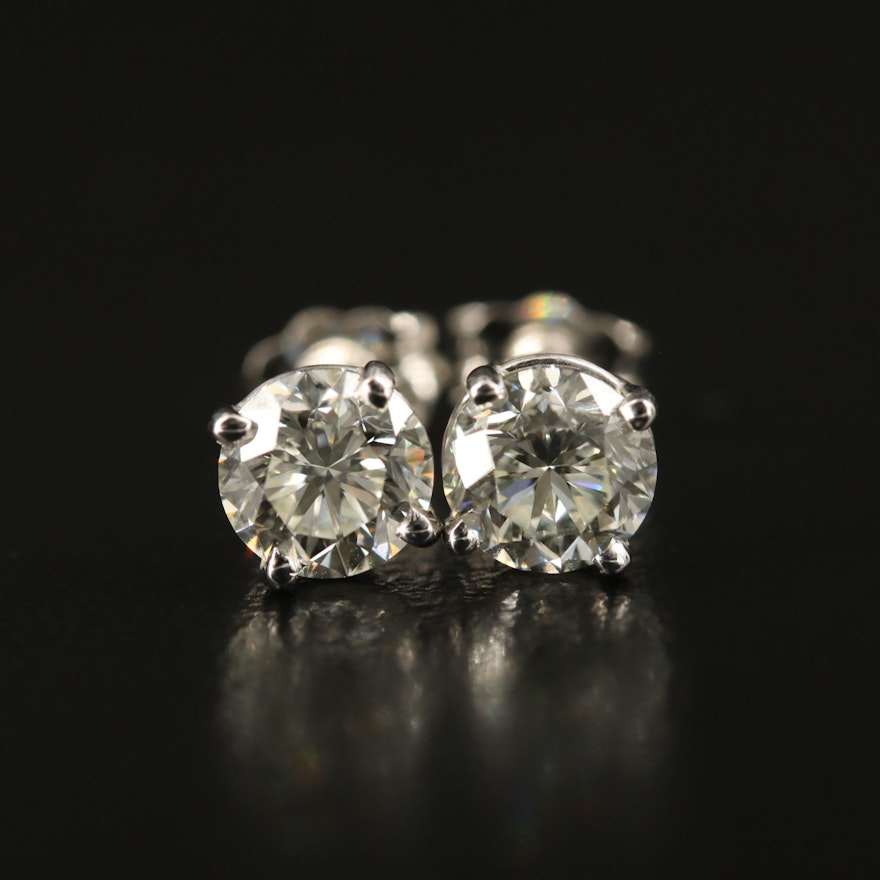 Platinum 1.41 CTW Diamond Stud Earrings with GIA eReports