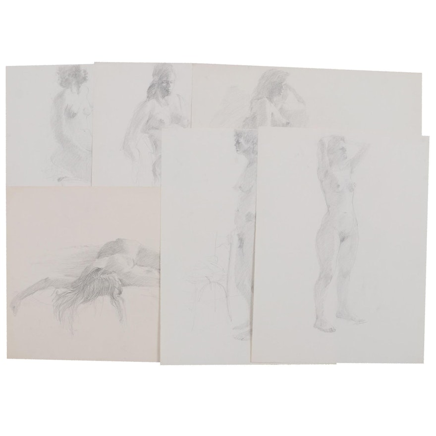 John Tuska Figure Study Graphite Drawings, Mid to Late 20th Century