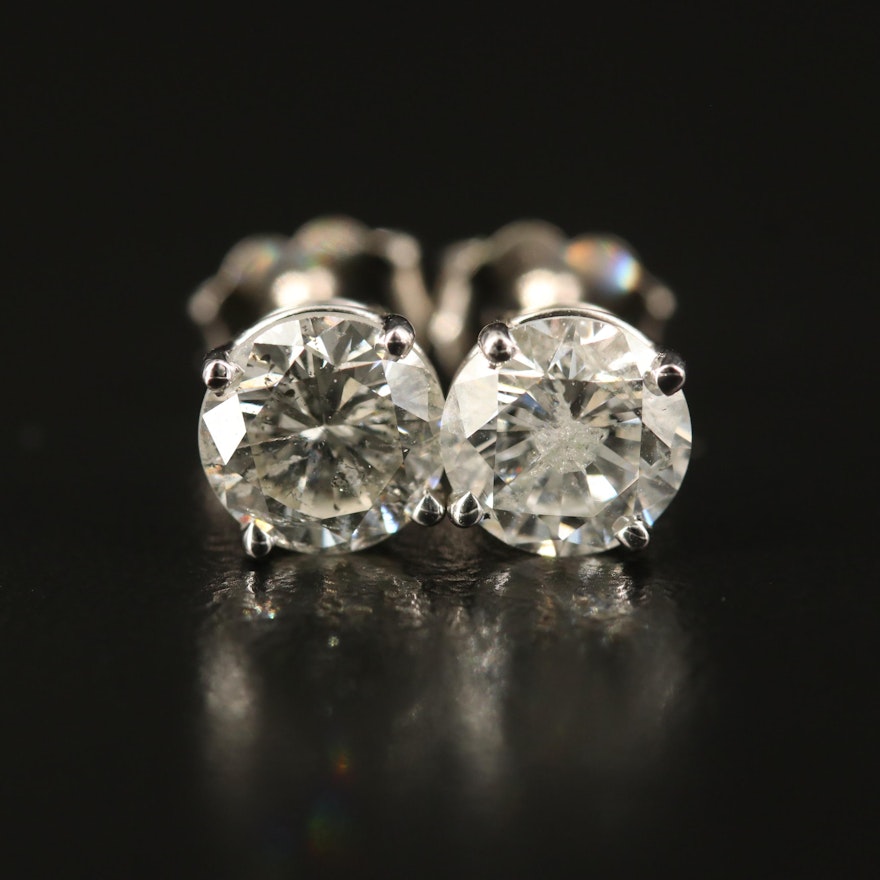 18K 2.11 CTW Solitaire Diamond Stud Earrings with GIA Dossier and eReport