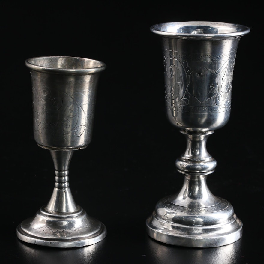 Russian Chased 800 Silver Kiddush Cups, 19th Century