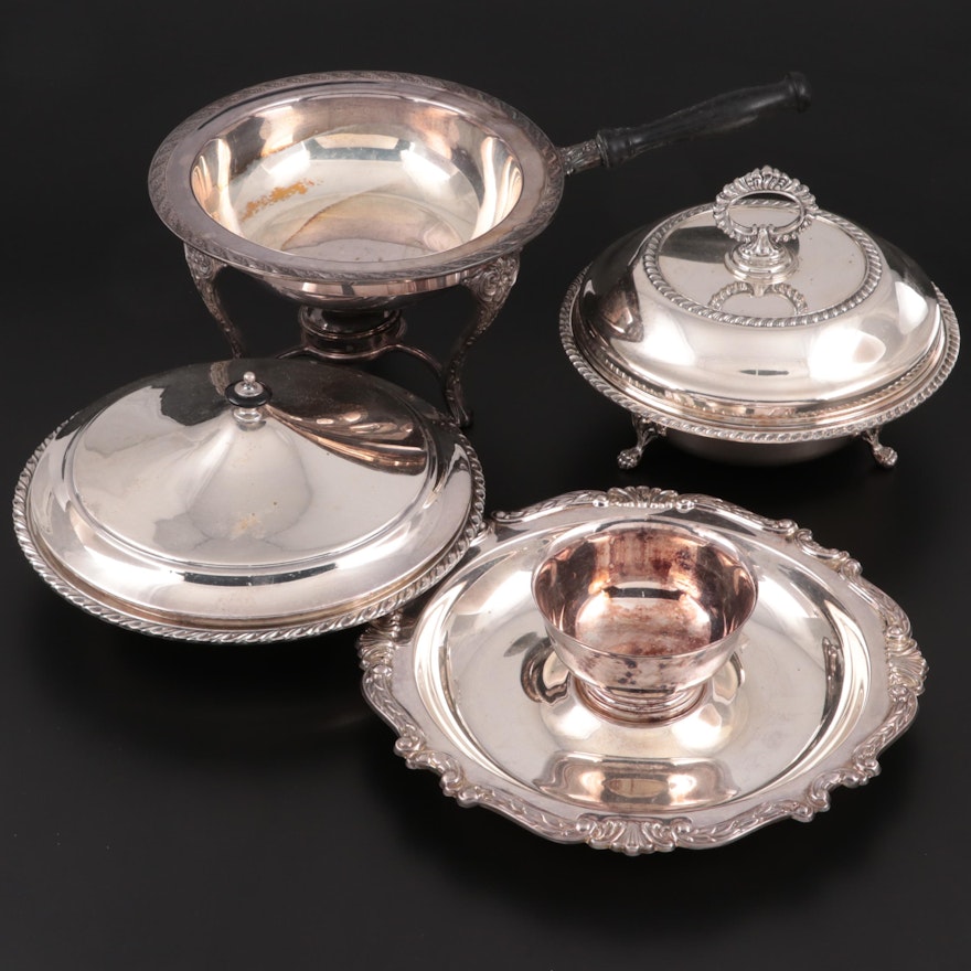 Wm Rogers & Son and Other Silver Plate Covered Dishes, Chafing Dish, and More