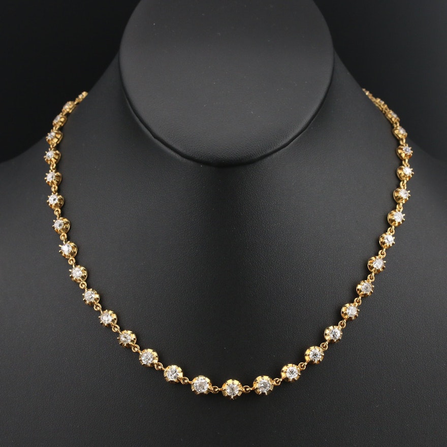 Vintage 18K 7.86 CTW Old Mine Cut Diamond Rivière Necklace