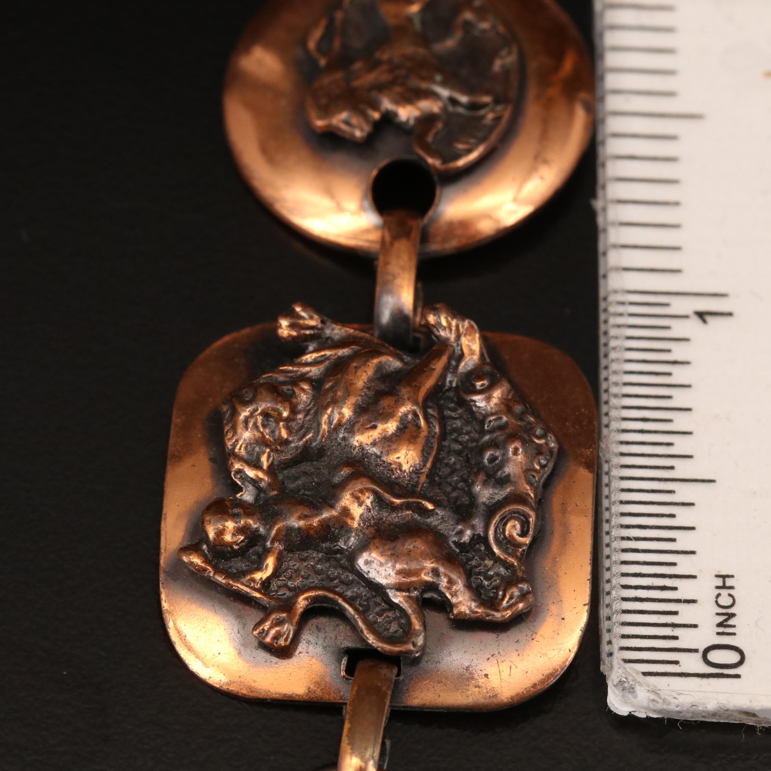 Copper Panel Bracelet with Mythological Scene of Cupid Riding a Lion