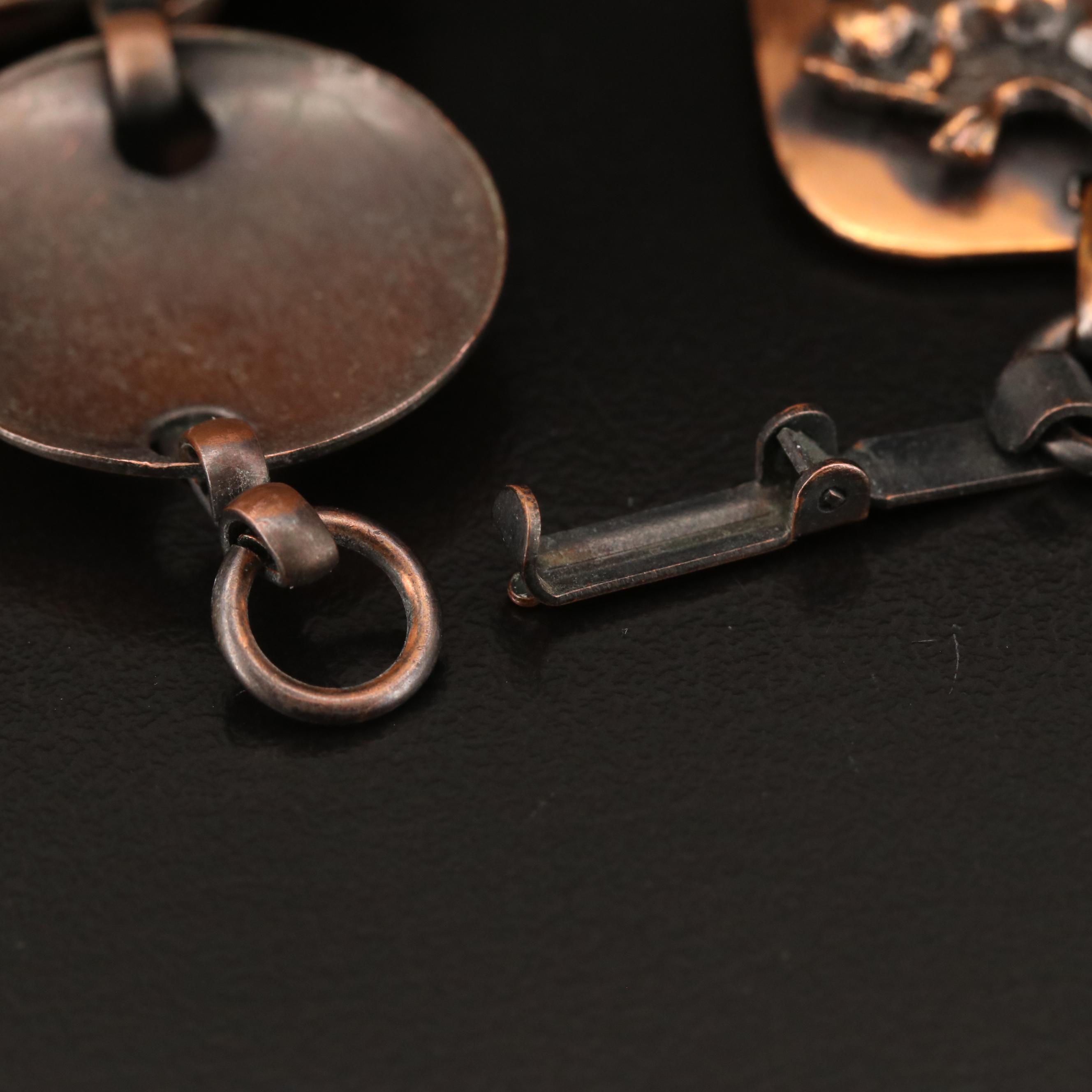 Copper Panel Bracelet with Mythological Scene of Cupid Riding a Lion