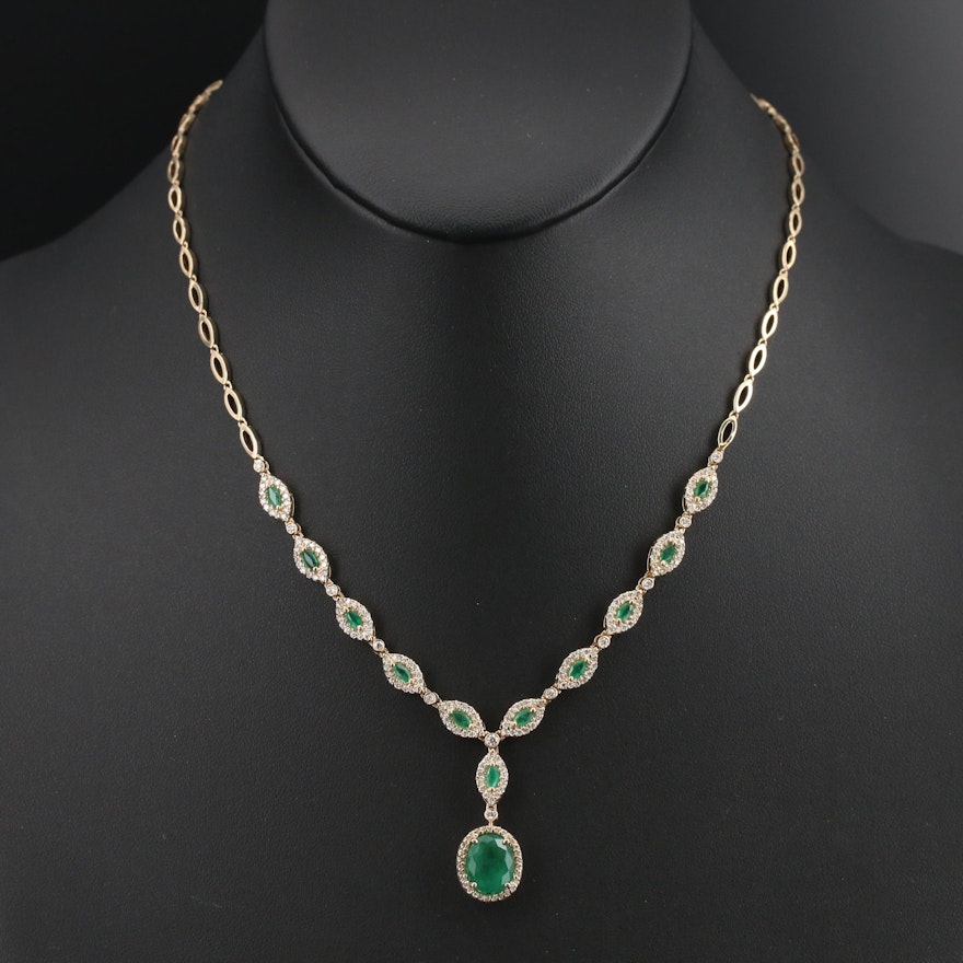 EFFY 14K 2.33 CTW Emerald and 1.44 CTW Diamond Lavalier Necklace