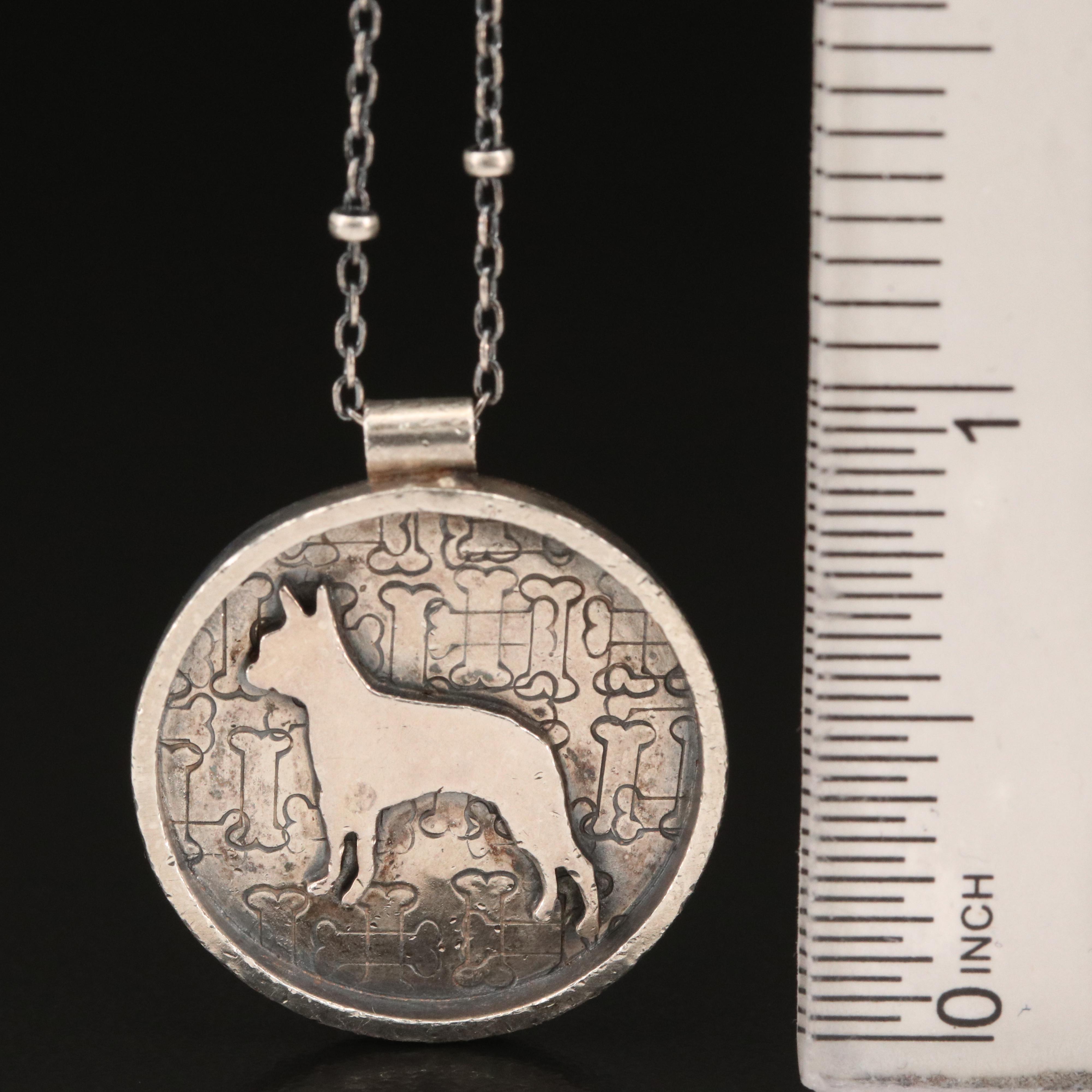 Sterling Silver Beaded Station Necklace and Boston Terrier Pendant