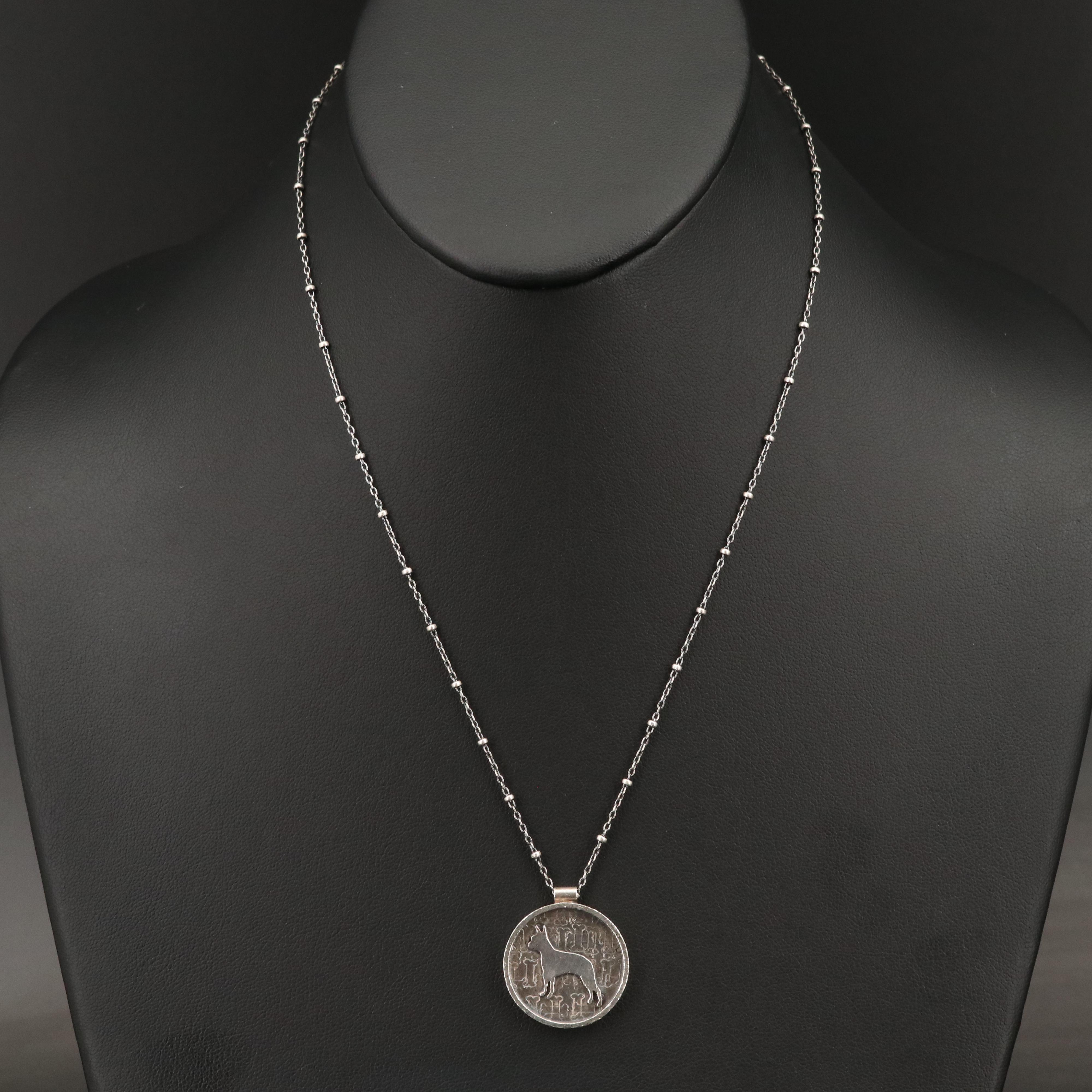Sterling Silver Beaded Station Necklace and Boston Terrier Pendant