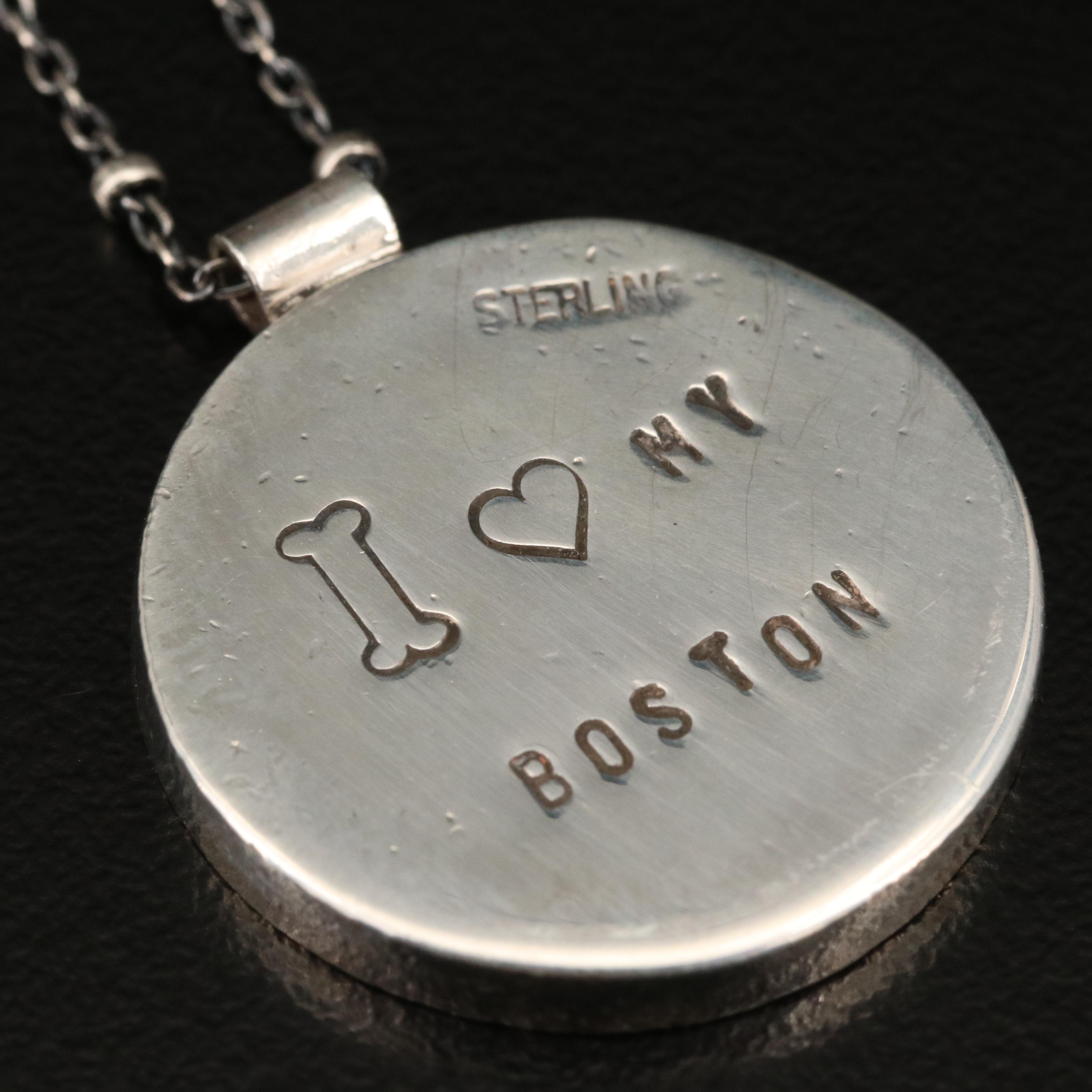 Sterling Silver Beaded Station Necklace and Boston Terrier Pendant