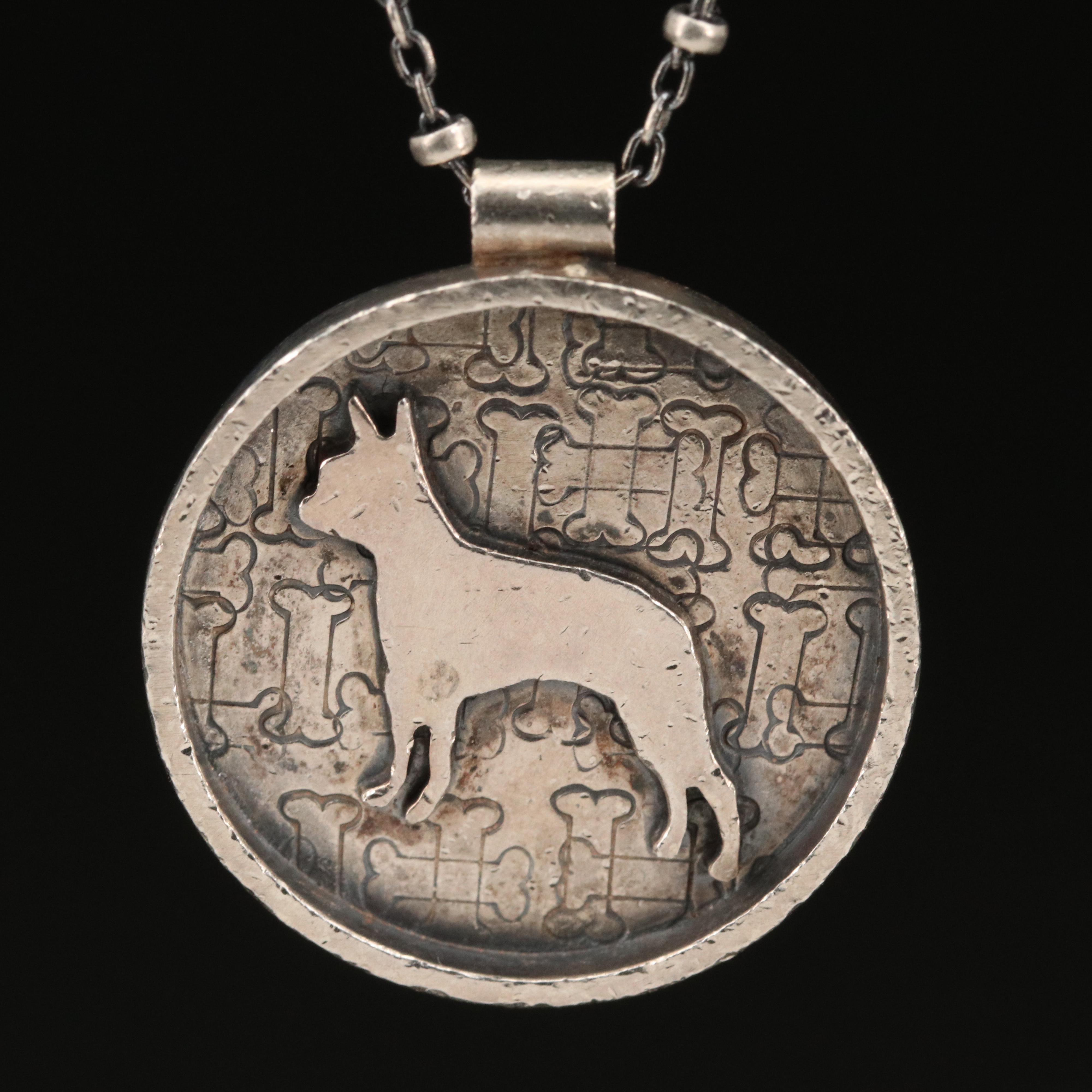 Sterling Silver Beaded Station Necklace and Boston Terrier Pendant