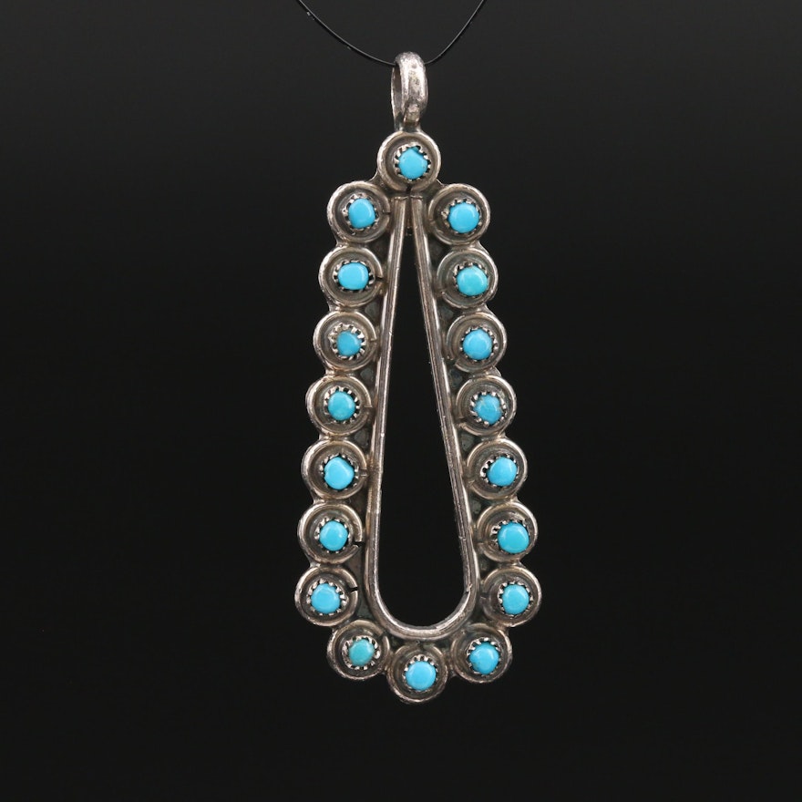 Sterling Turquoise Scalloped Petite Point Pendant