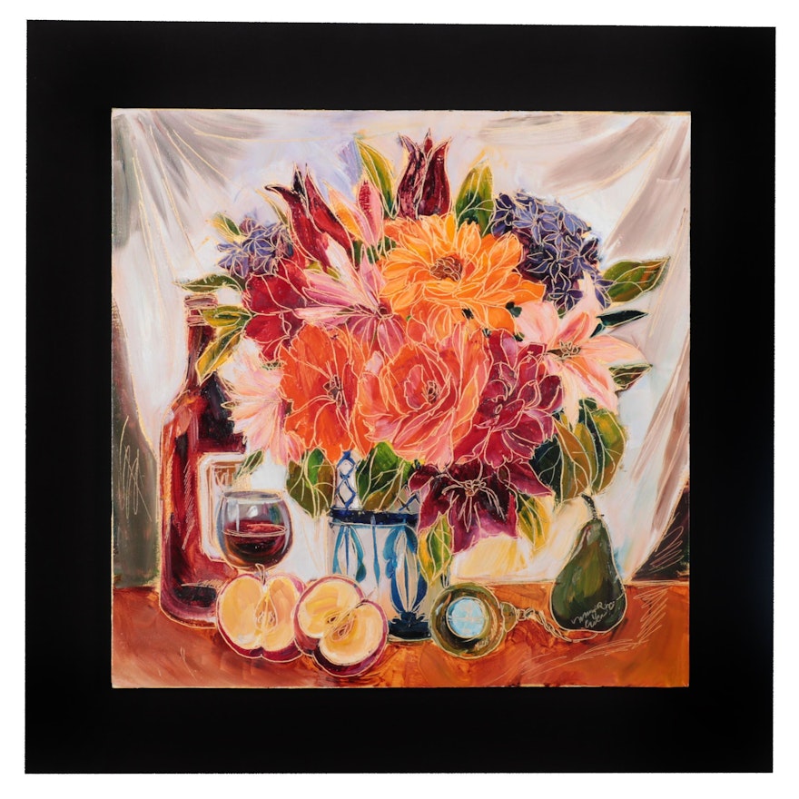 Floral Still Life Oil Painting, circa 2000