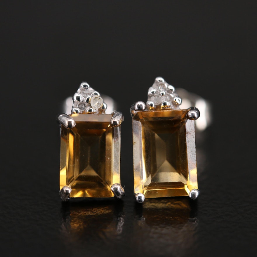 10K Citrine and Diamond Stud Earrings