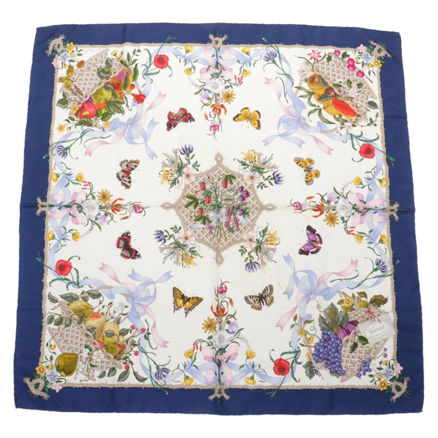 Gucci Botanical Floral Printed Silk Twill Scarf