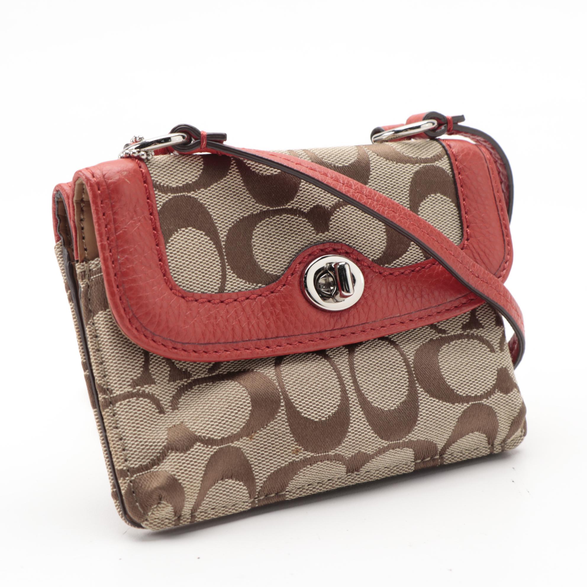 Coach Dylan Crossbody Swing Bag in Signature Canvas with Red Leather Trim