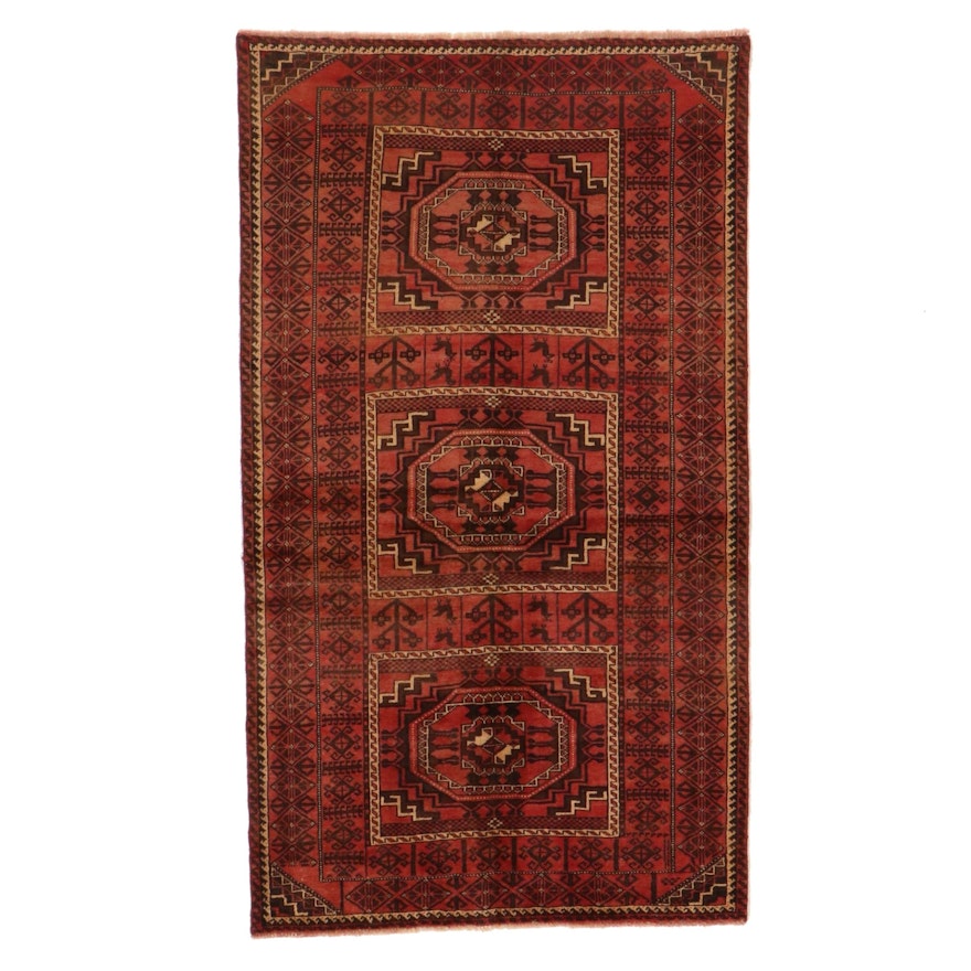 4'1 x 7'3 Hand-Knotted Afghan Turkmen Area Rug