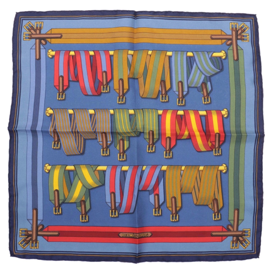 Hermès "Les Sangles" Silk Twill Pocket Square