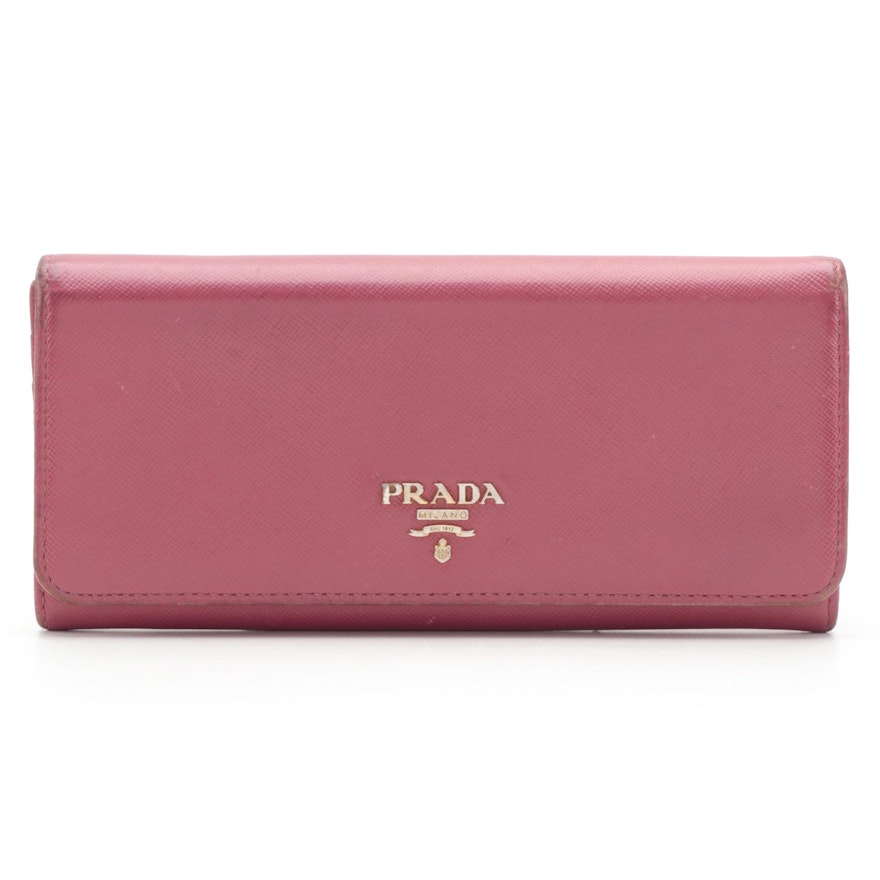 Prada Continental Wallet in Mauve Pink Saffiano Leather