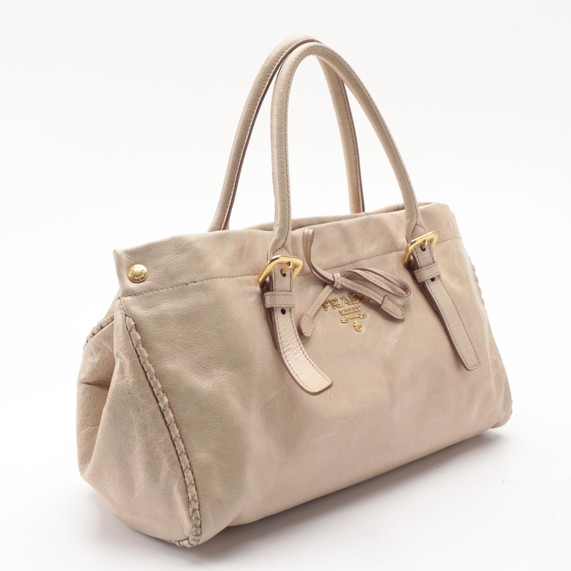 Prada Top Handle Bag in Beige Leather