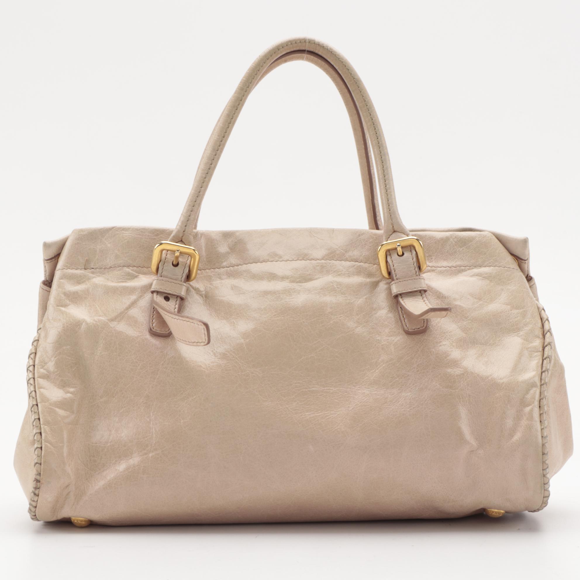 Prada Top Handle Bag in Beige Leather