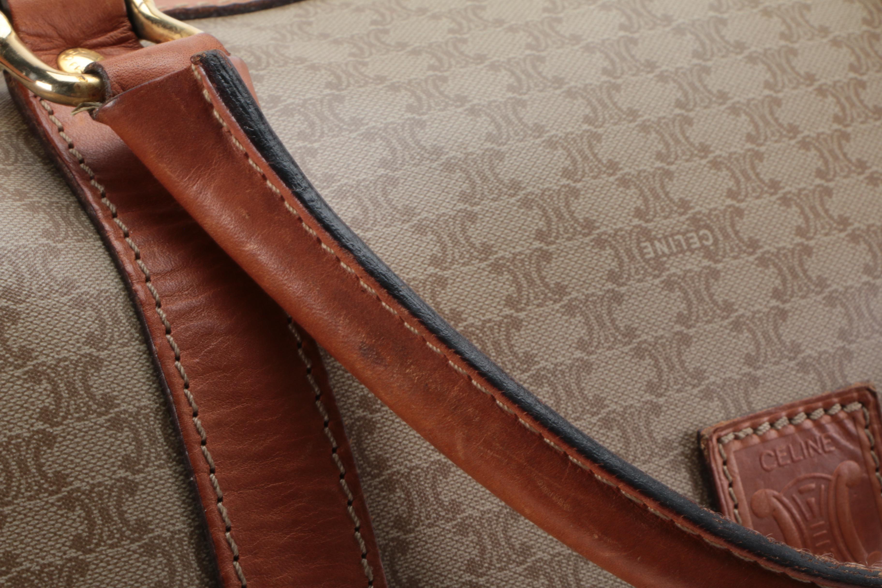 Celine Duffel Bag in Macadam Triomphe Coated Canvas with Leather Trim