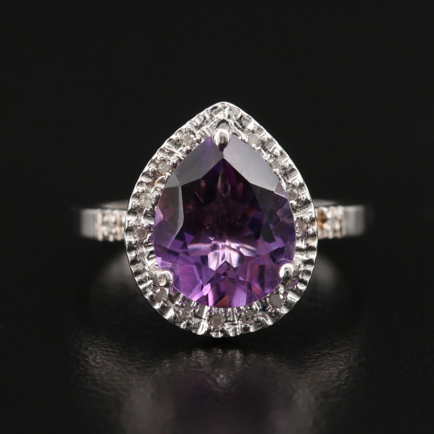 Sterling Amethyst and Diamond Ring