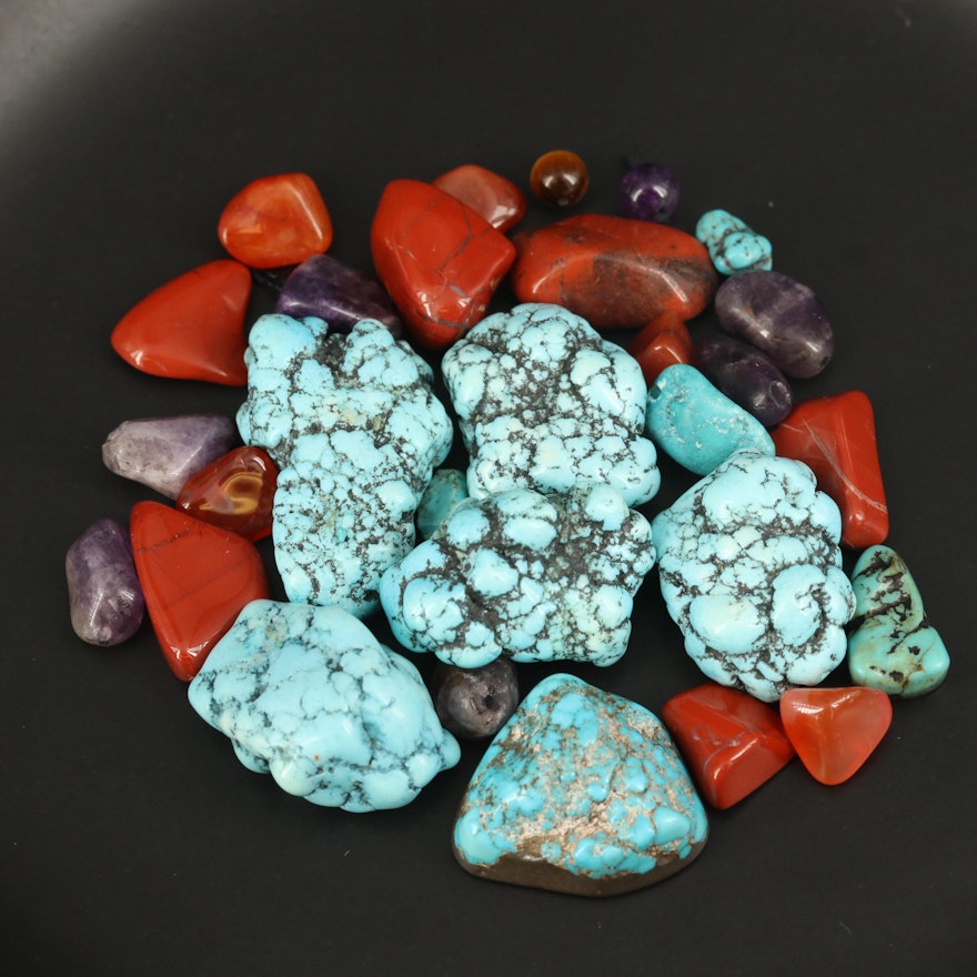 Loose Mixed Gemstones with Imitation Turquoise, Amethyst and Red Jasper