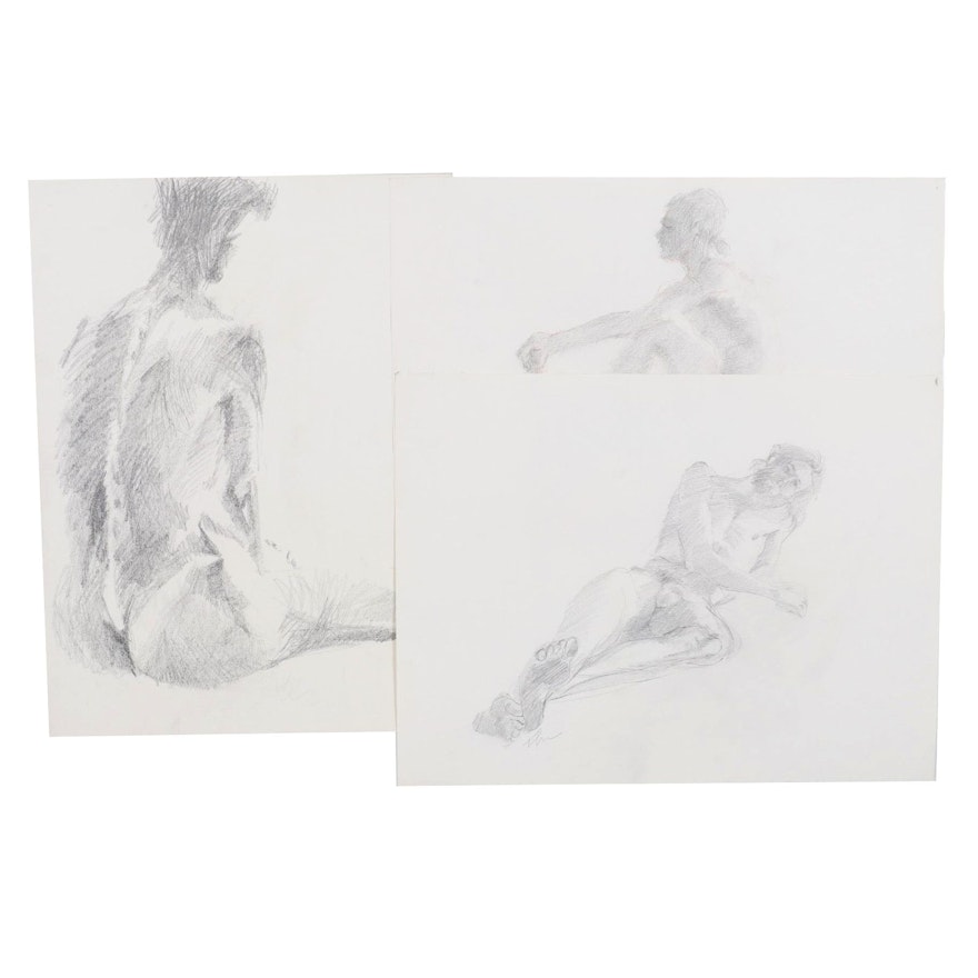 John Tuska Figural Nude Graphite Drawings, Mid to Late 20th Century
