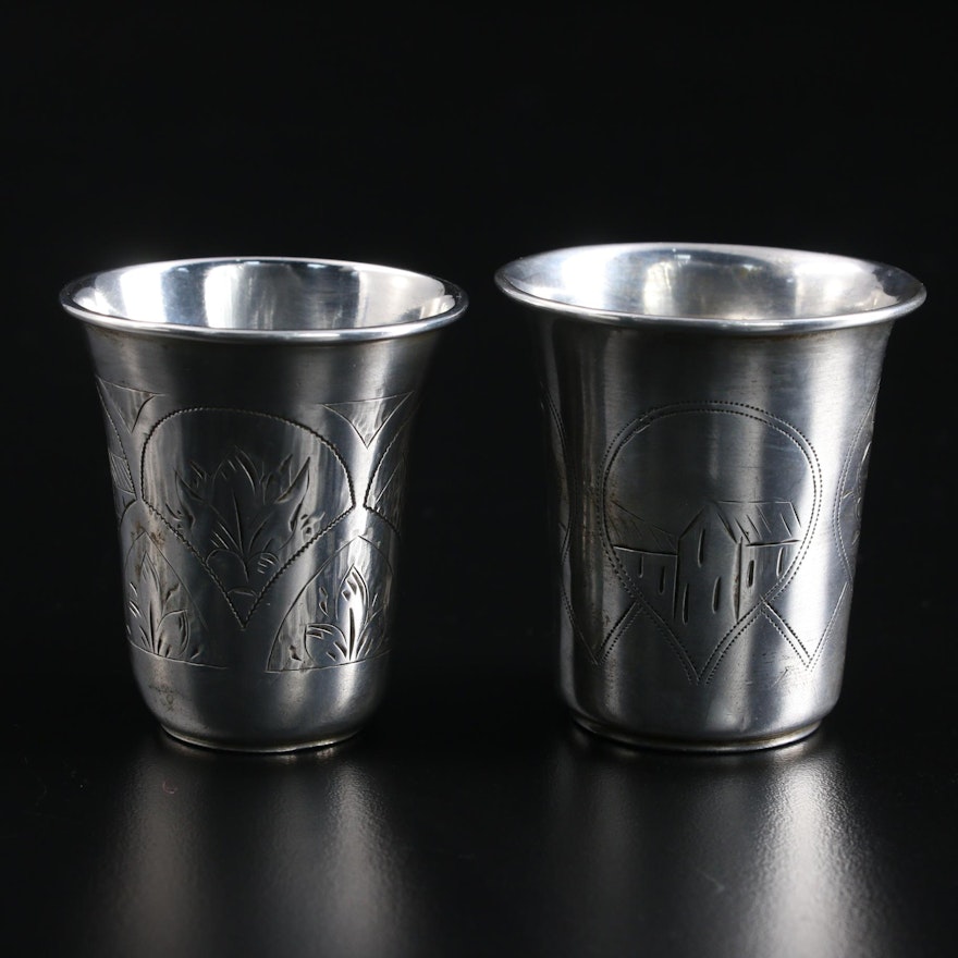 Russian Chased 800 Silver Vodka Cups, Late 19th Century