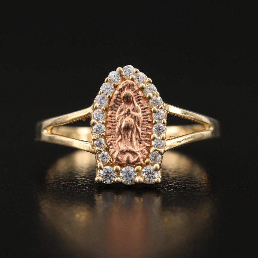 10K Cubic Zirconia Virgin Mary Ring