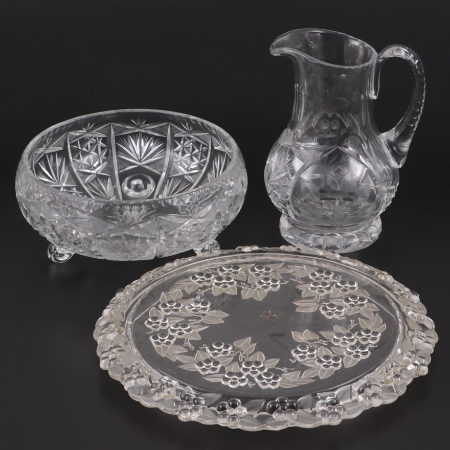 Mikasa "Carmen" Crystal Cake Plate with Other Cut Glass Bowl and Pitcher