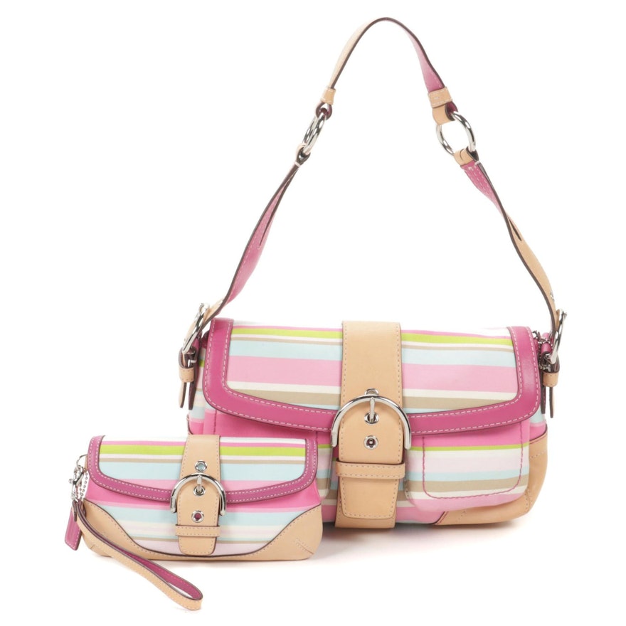 Coach Soho Twill and Leather Stripe Shoulder Bag with Wristlet